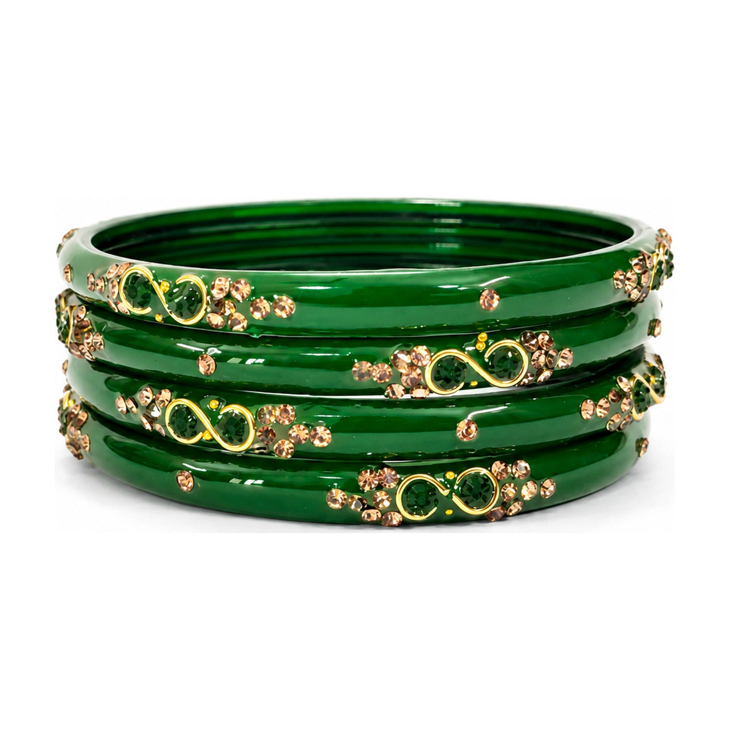 Sawan Collection Green Glass Kada Bangles for Women | Gold-Tone Infinity Design with Crystal Stone Work | Traditional Festive Bangle Set