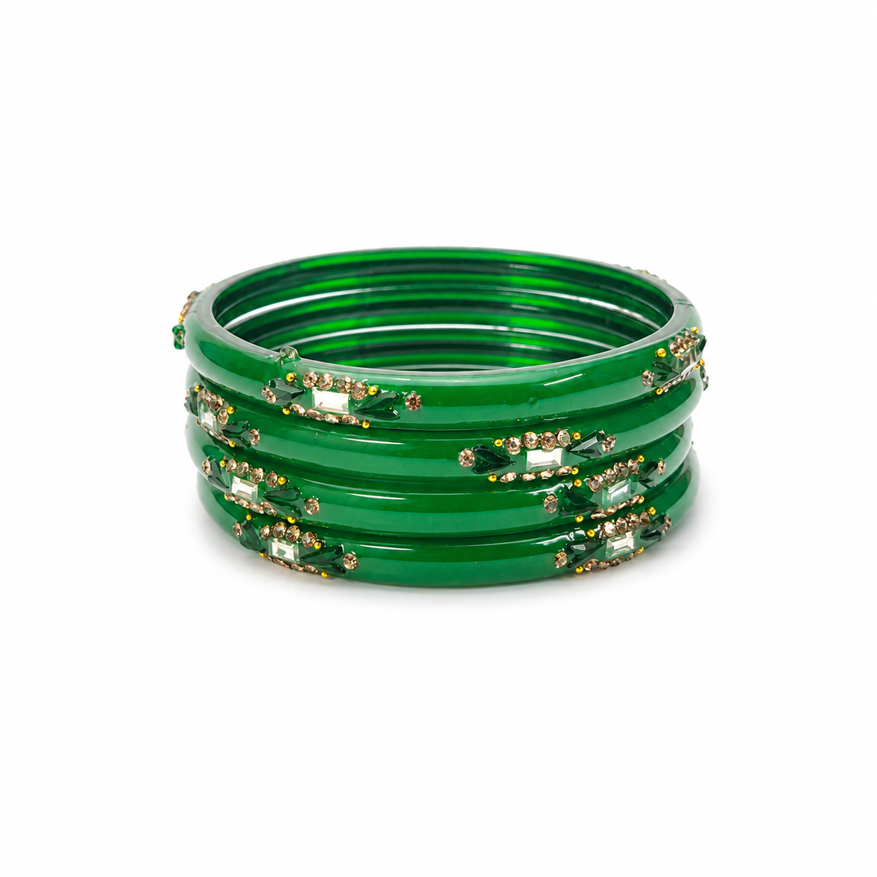 Sawan Shringar Emerald Green Glass Kada Bangles for Women & Girls | Stone Work Traditional Indian Chooda Set