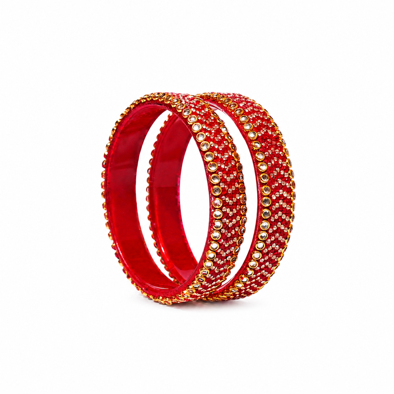 Glass Zircon Kada – Red Crystal Bracelet Bangle (Pair)