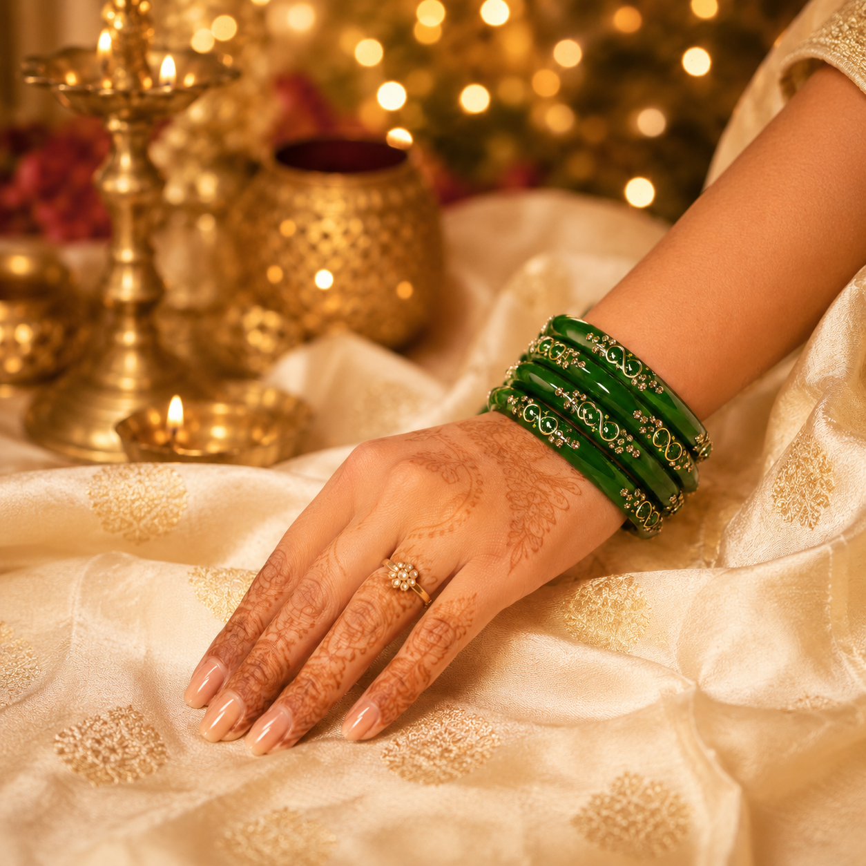 Sawan Collection Green Glass Kada Bangles for Women | Gold-Tone Infinity Design with Crystal Stone Work | Traditional Festive Bangle Set