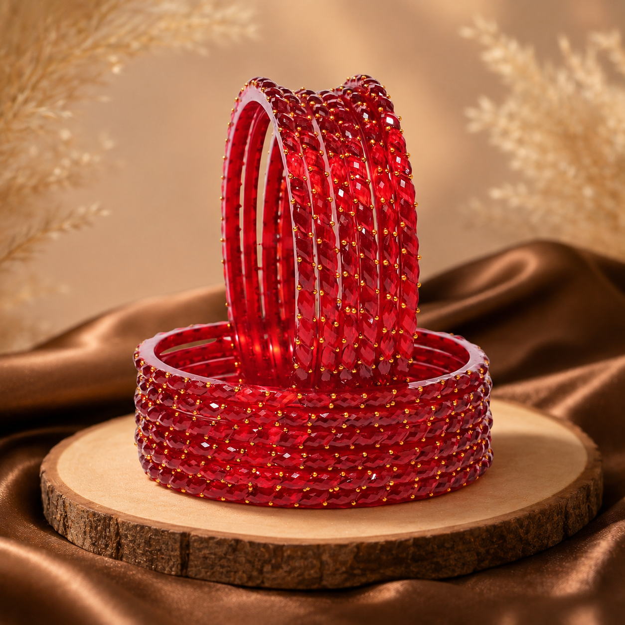 Raindrop Design Glass Bangles Set with Crystal Work