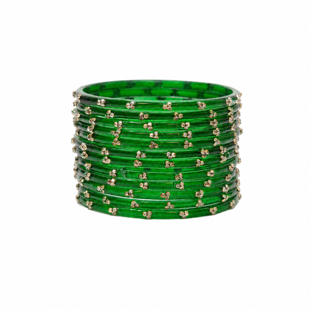Green rhinestone glass bangles set – Alankrta