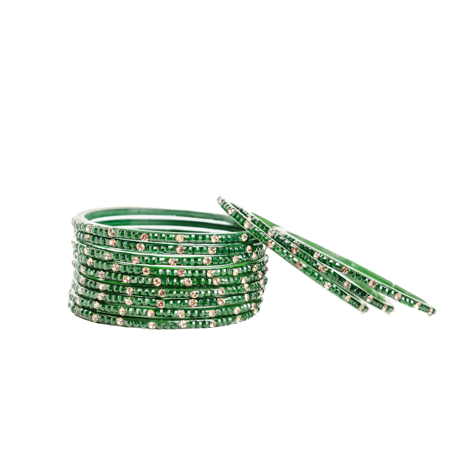 Green crystal diamond glass bangles set – Alankrta