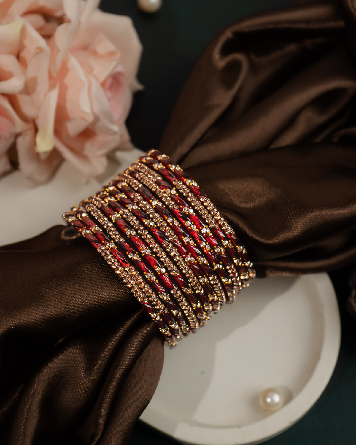 Maroon crystal stone glass bangles set for women – Alankrta