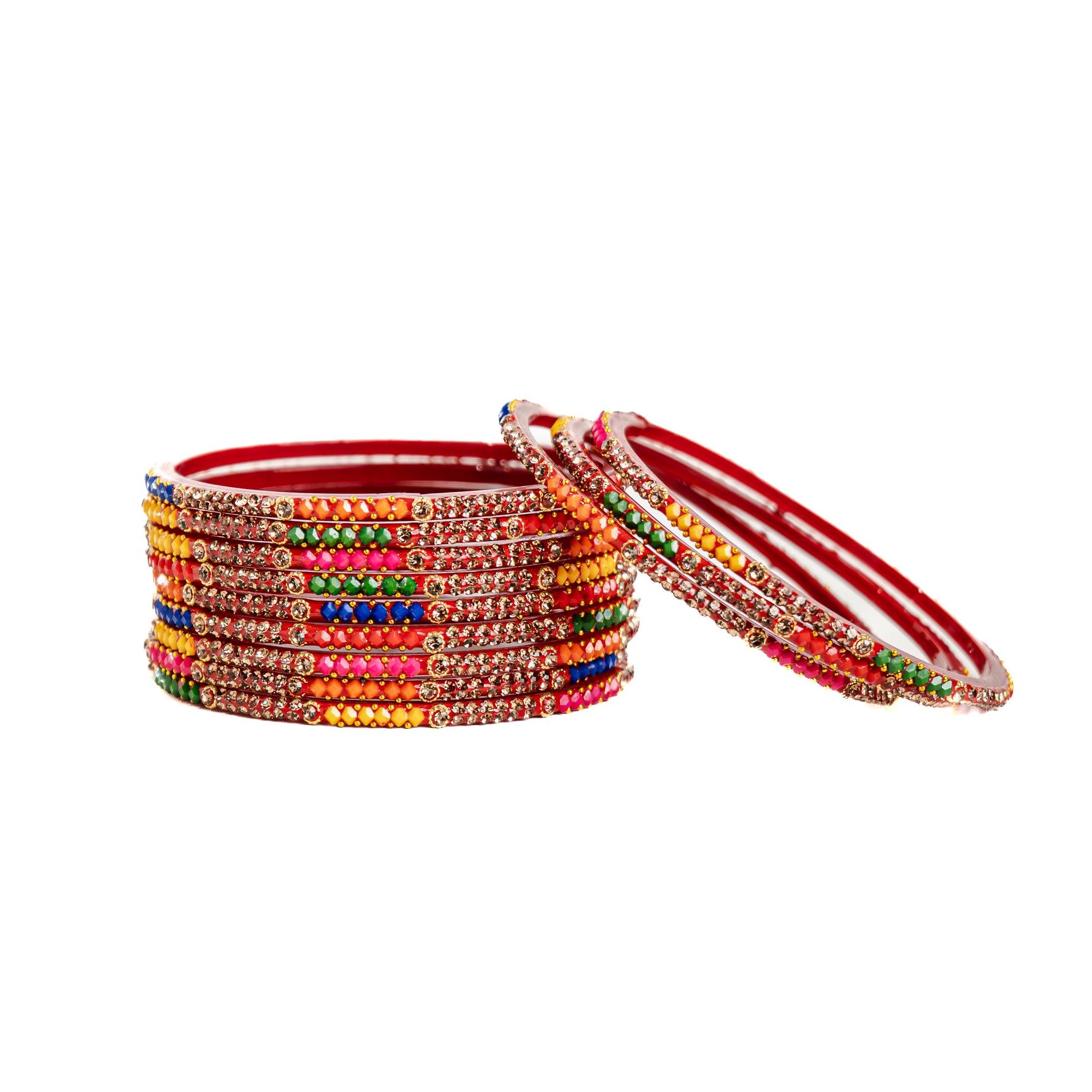 Multicolor crystal glass bangles set of 12 – Alankrta