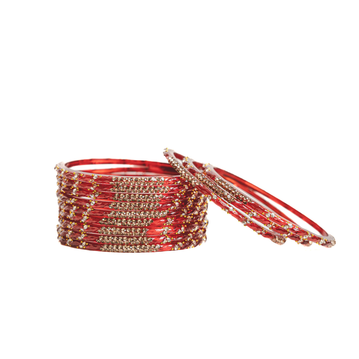 Red crystal stone glass bangles set for women – Alankrta