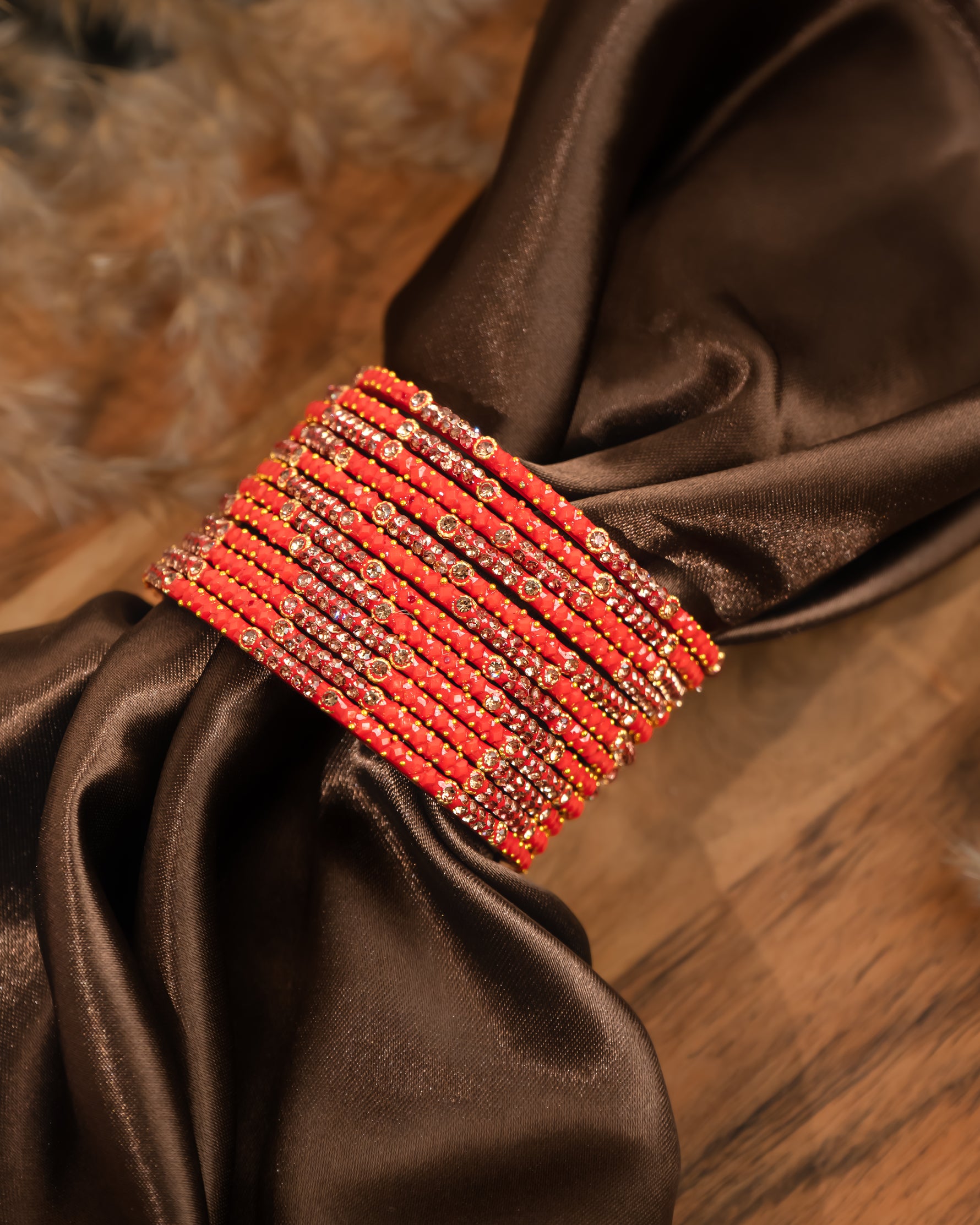 Red crystal glass bangles set of 12 – Alankrta