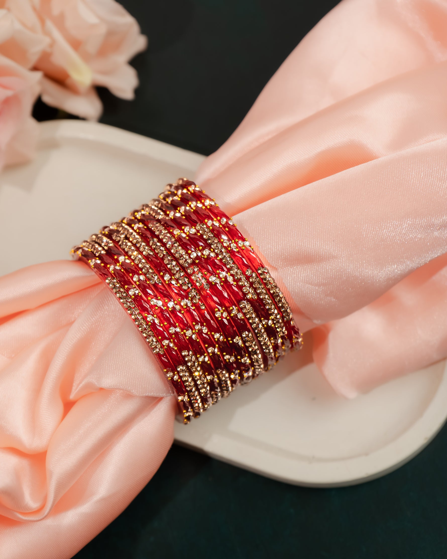 Red crystal stone glass bangles set for women – Alankrta