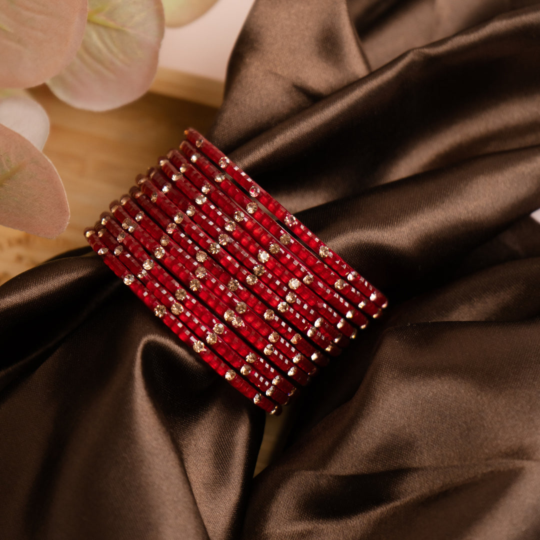 Crystal & Diamond Glass Bangles Set – Festive & Wedding
