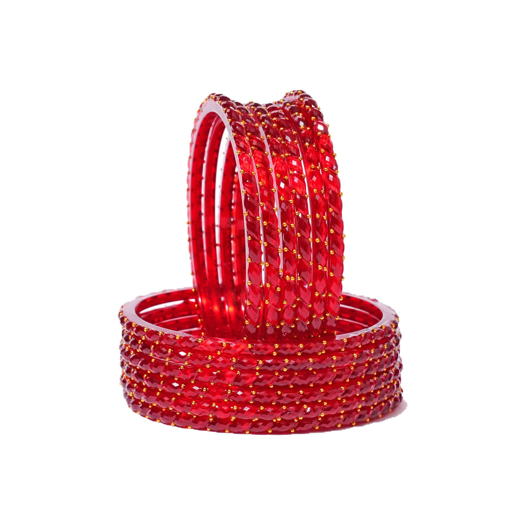Raindrop Design Glass Bangles Set with Crystal Work