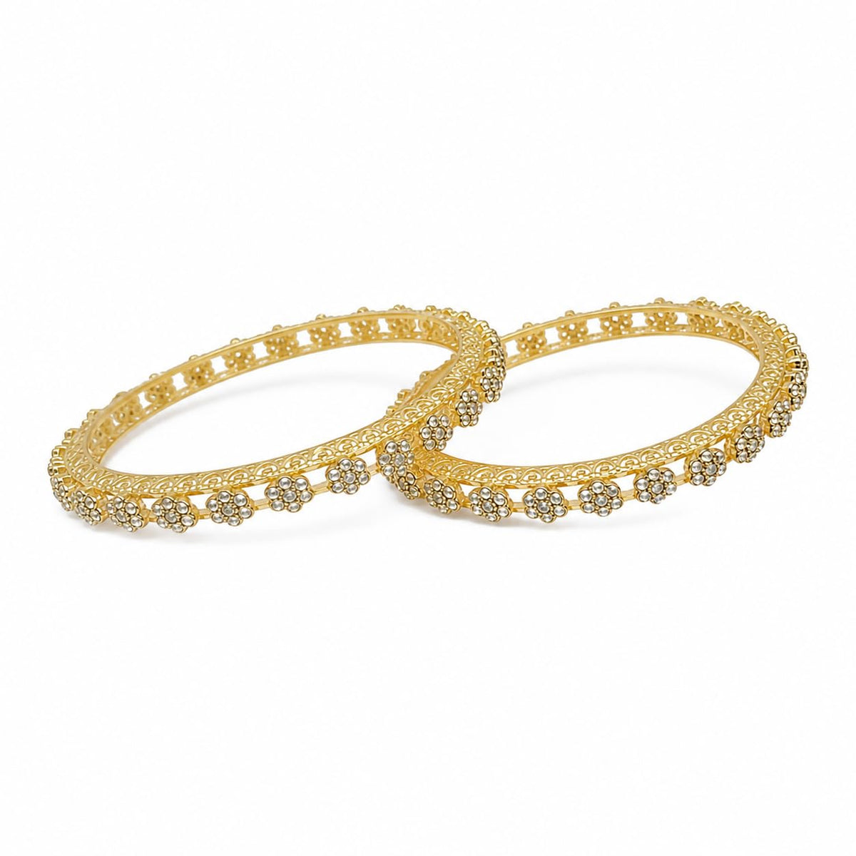 Gold-tone crystal flower kada detail